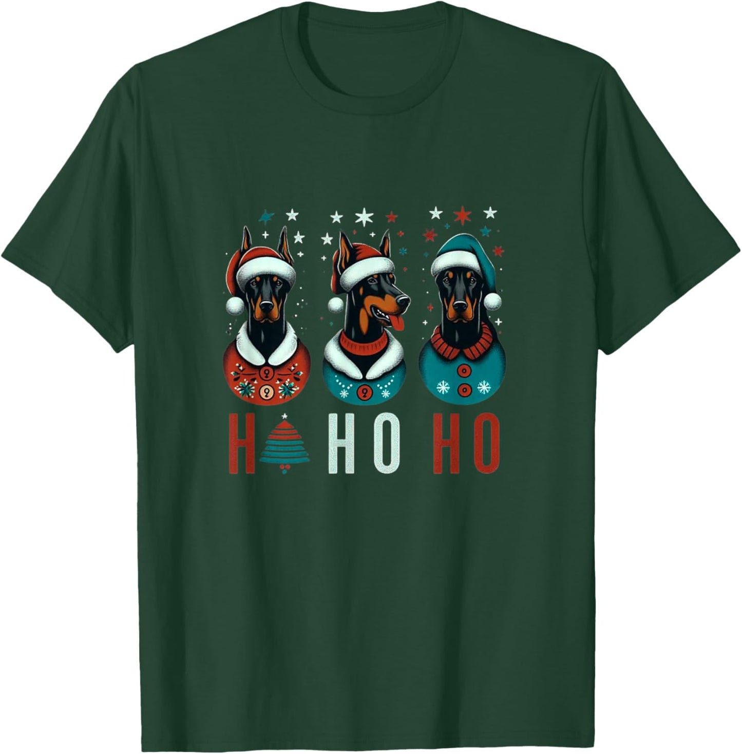 Christmas Doberman with Santa Hat Doberman Christmas T-Shirt - T-Shirt | Forest