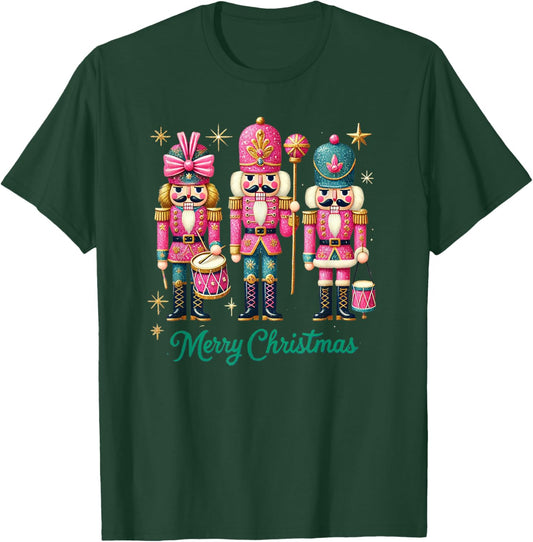 Preppy Pink Nut cracker Merry Christmas Cute Xmas Nutcracker T-Shirt - T-Shirt | Forest
