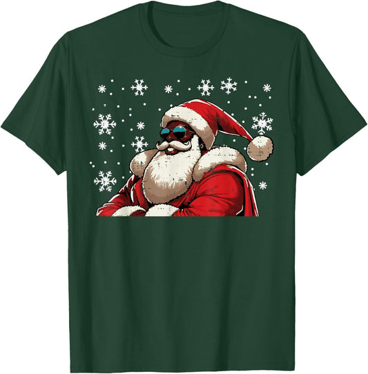 Christmas Black African American Santa Xmas Men Women Kids T-Shirt - T-Shirt | Forest
