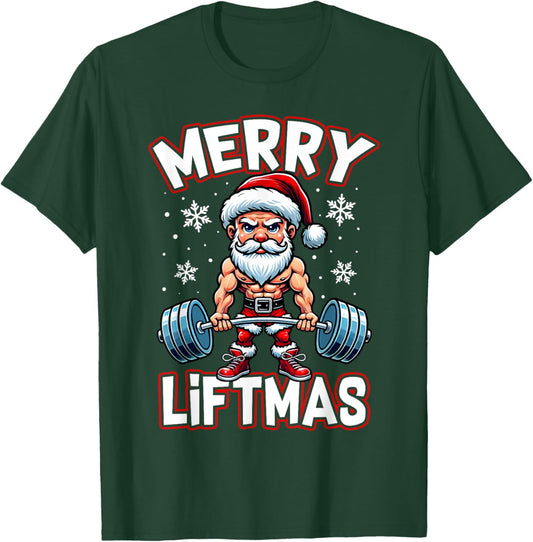 Merry Liftmas Funny Santa Claus Workout Gym Fitness Gift T-Shirt - T-Shirt | Forest