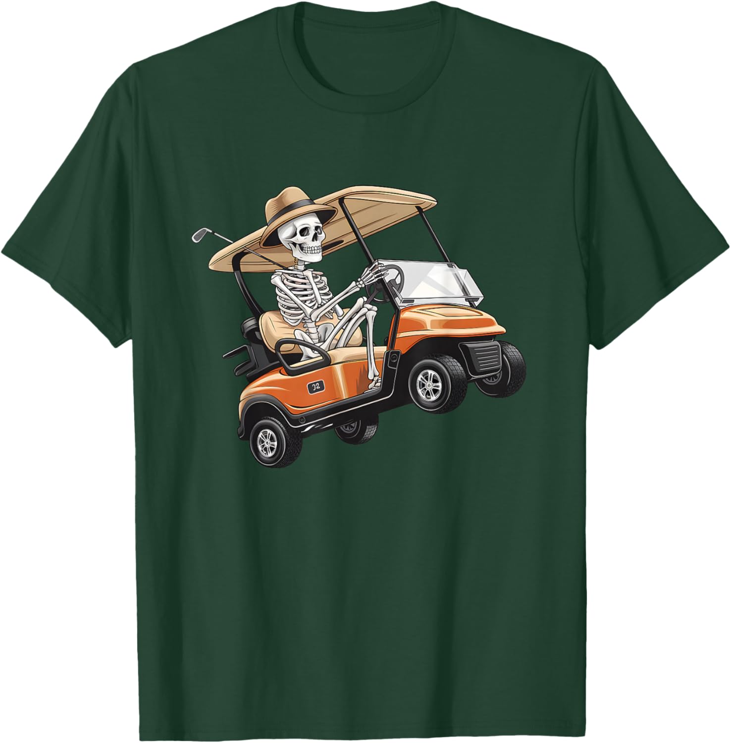 Halloween Funny Skeleton Riding Golf Cart Golfer Sport Lover T-Shirt - T-Shirt | Forest