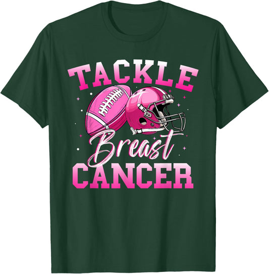 Tackle Breast Cancer Awareness Sport Football Pink Cheer Boy T-Shirt - T-Shirt | Forest