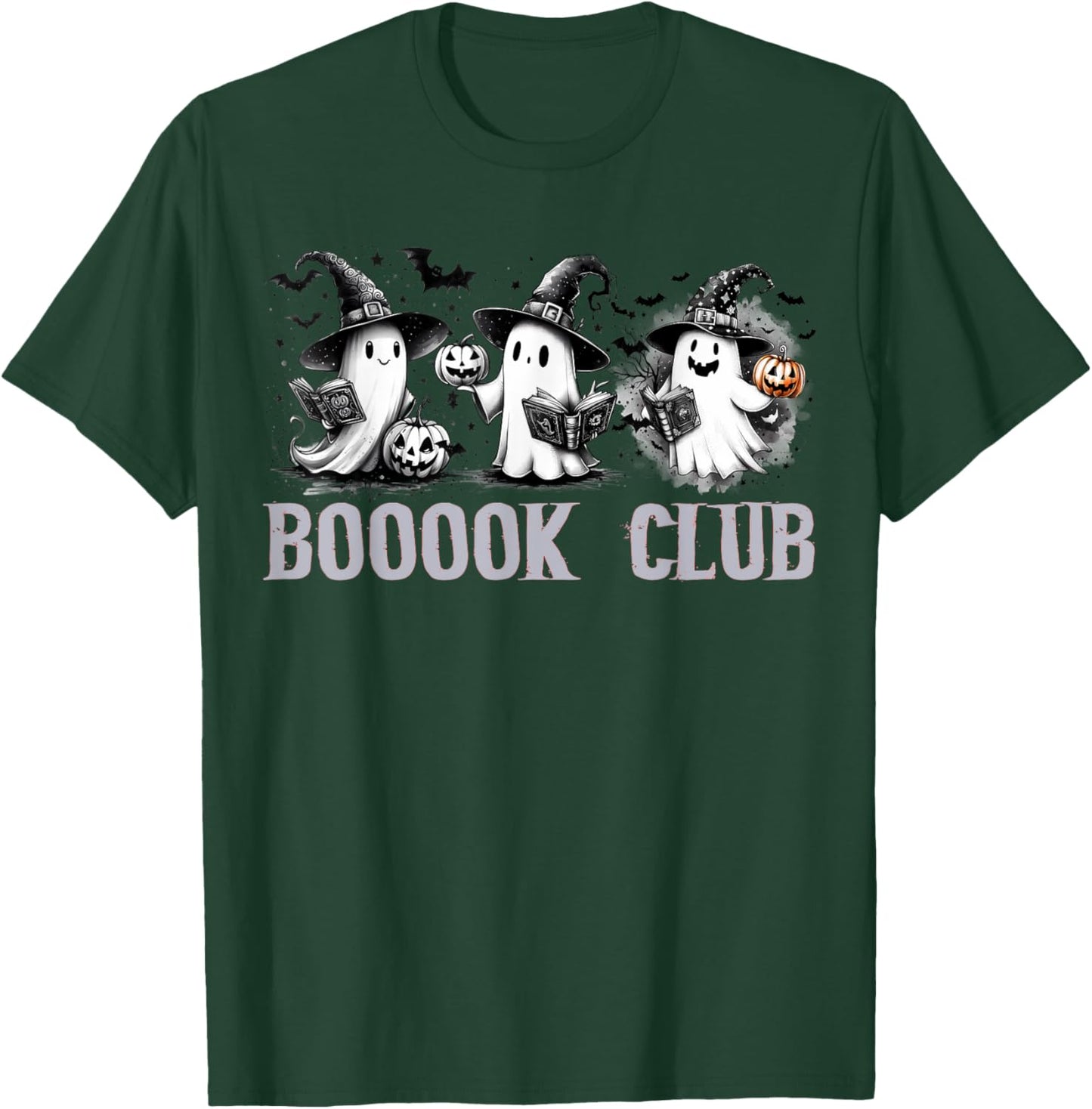 Boo Ghost Books Book Club Halloween Women School Teacher T-Shirt - T-Shirt | Forest