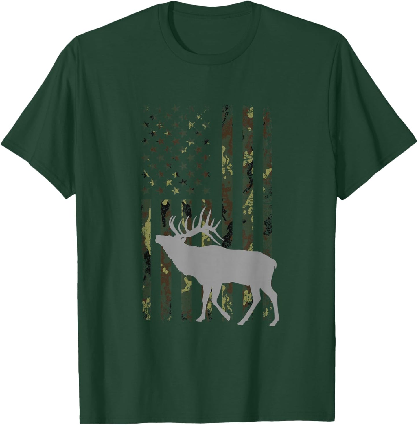 Elk Hunting Camouflage Flag Hunter American Flag Hunting T-Shirt - T-Shirt | Forest