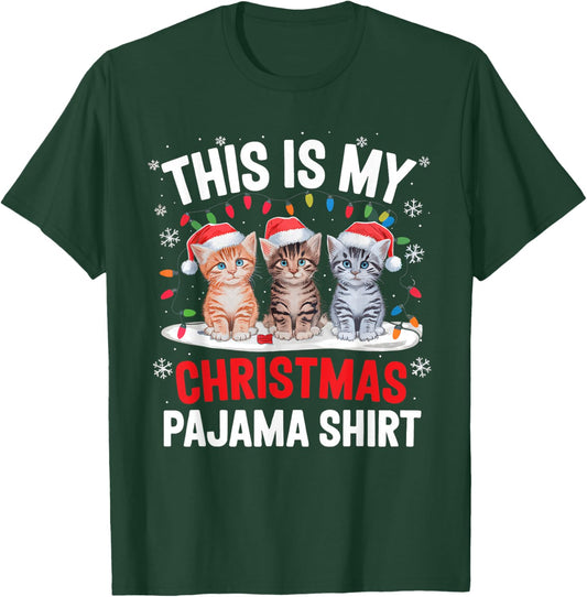 This Is My Christmas Pajama Shirt Cat Lover Meow Kitty Xmas T-Shirt - T-Shirt | Forest