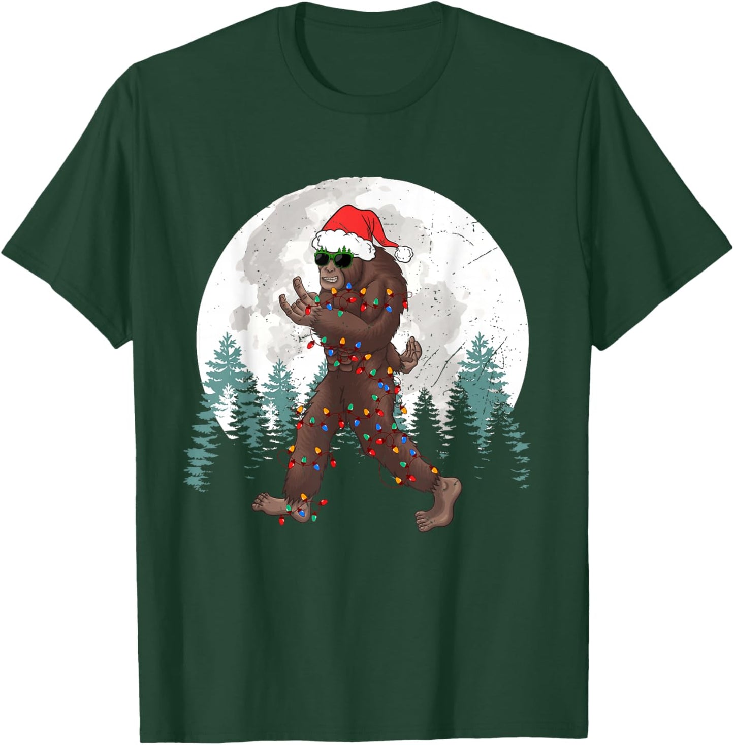 Sasquatch Christmas Tree Bigfoot Lights Xmas Rock Boys T-Shirt - T-Shirt | Forest