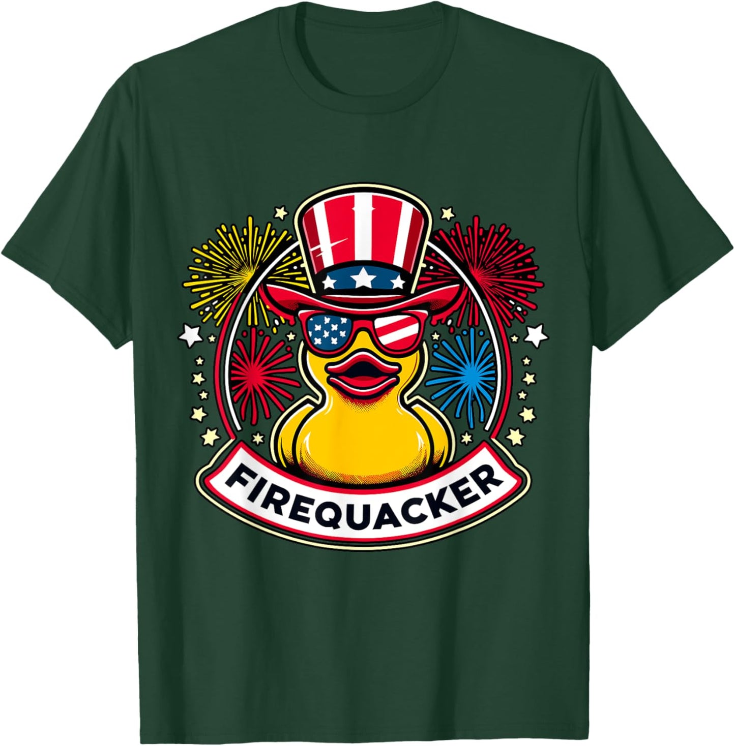 Firequacker 4th of July Rubber Duck USA Flag T-Shirt - T-Shirt | Forest