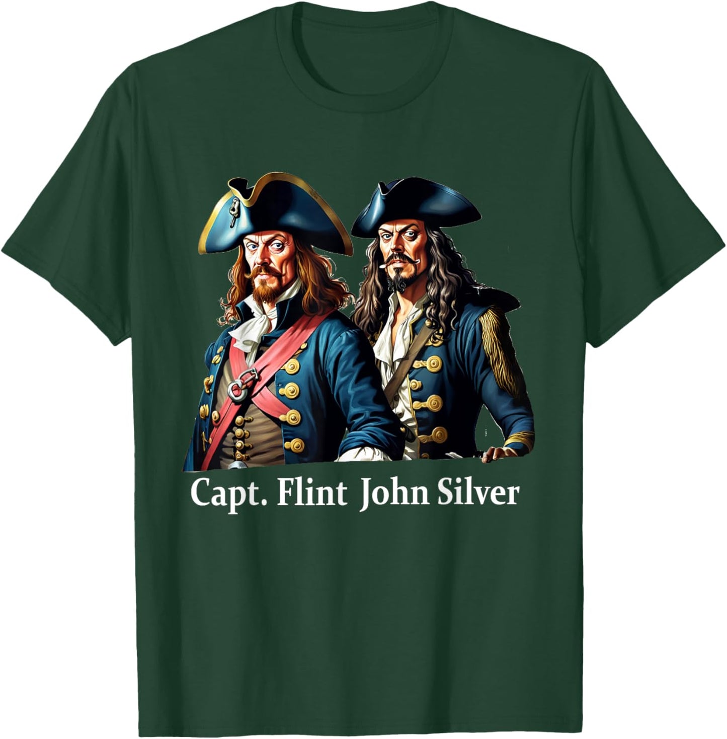 Captain Flint & Long John Silver Pirate Portrait T-Shirt - T-Shirt | Forest