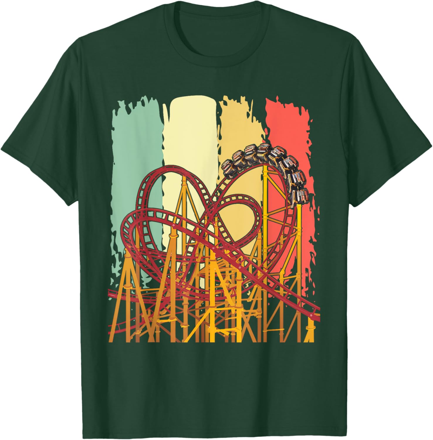 Roller Coaster Lover Gift Co. Retro Roller Coaster - -Adults/Kids - Black - Small - Short Sleeve - Classic Fit - Cotton Blend - Machine Wash T-Shirt - T-Shirt | Forest