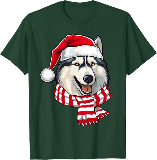 Santa Siberian Husky Christmas Dog Lover Men Women Kids T-Shirt - T-Shirt | Forest