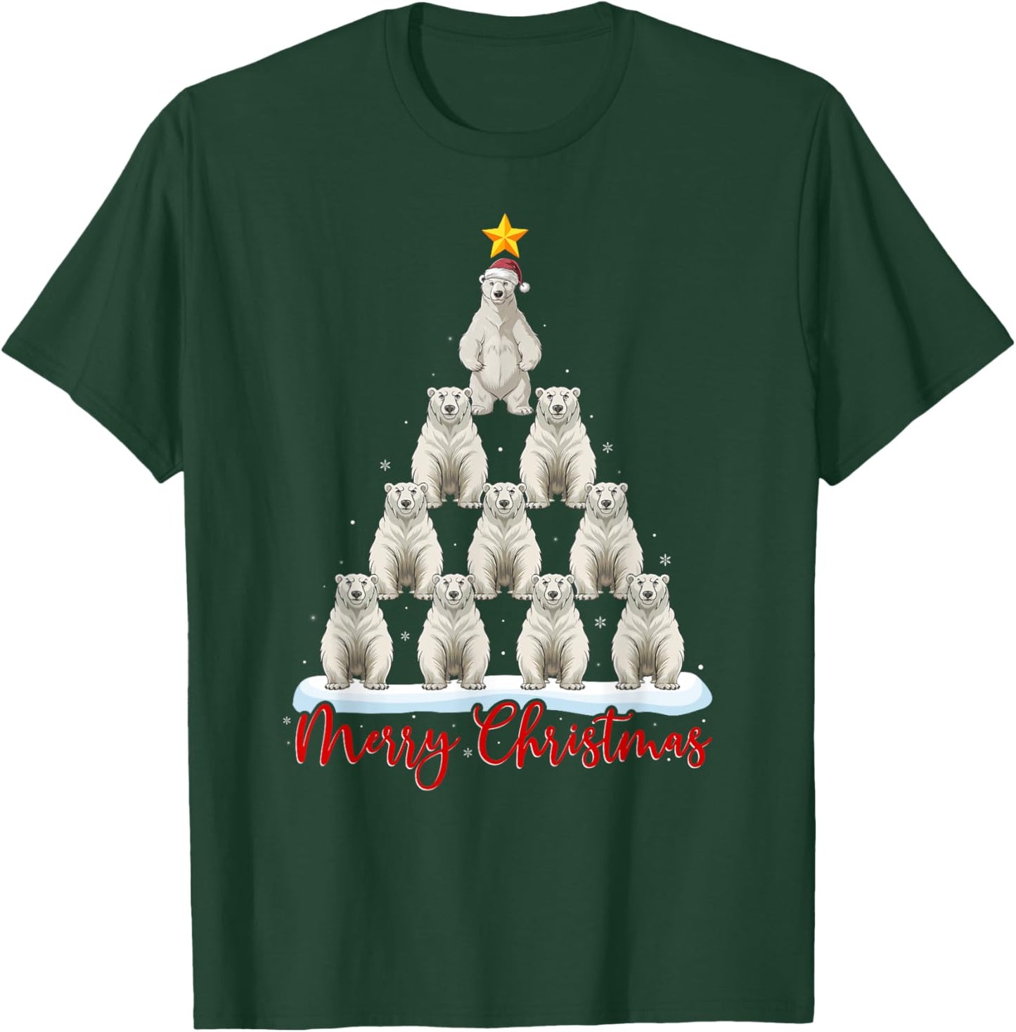 Santa Hat Ugly Xmas Funny Polar Bear Christmas Tree T-Shirt - T-Shirt | Forest