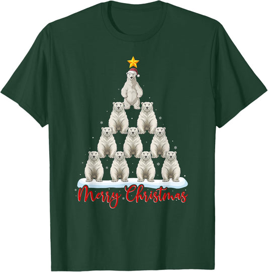 Santa Hat Ugly Xmas Funny Polar Bear Christmas Tree T-Shirt - T-Shirt | Forest