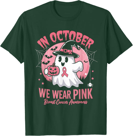 Breast Cancer Shirts Women Halloween In October We Wear Pink T-Shirt - T-Shirt | Forest