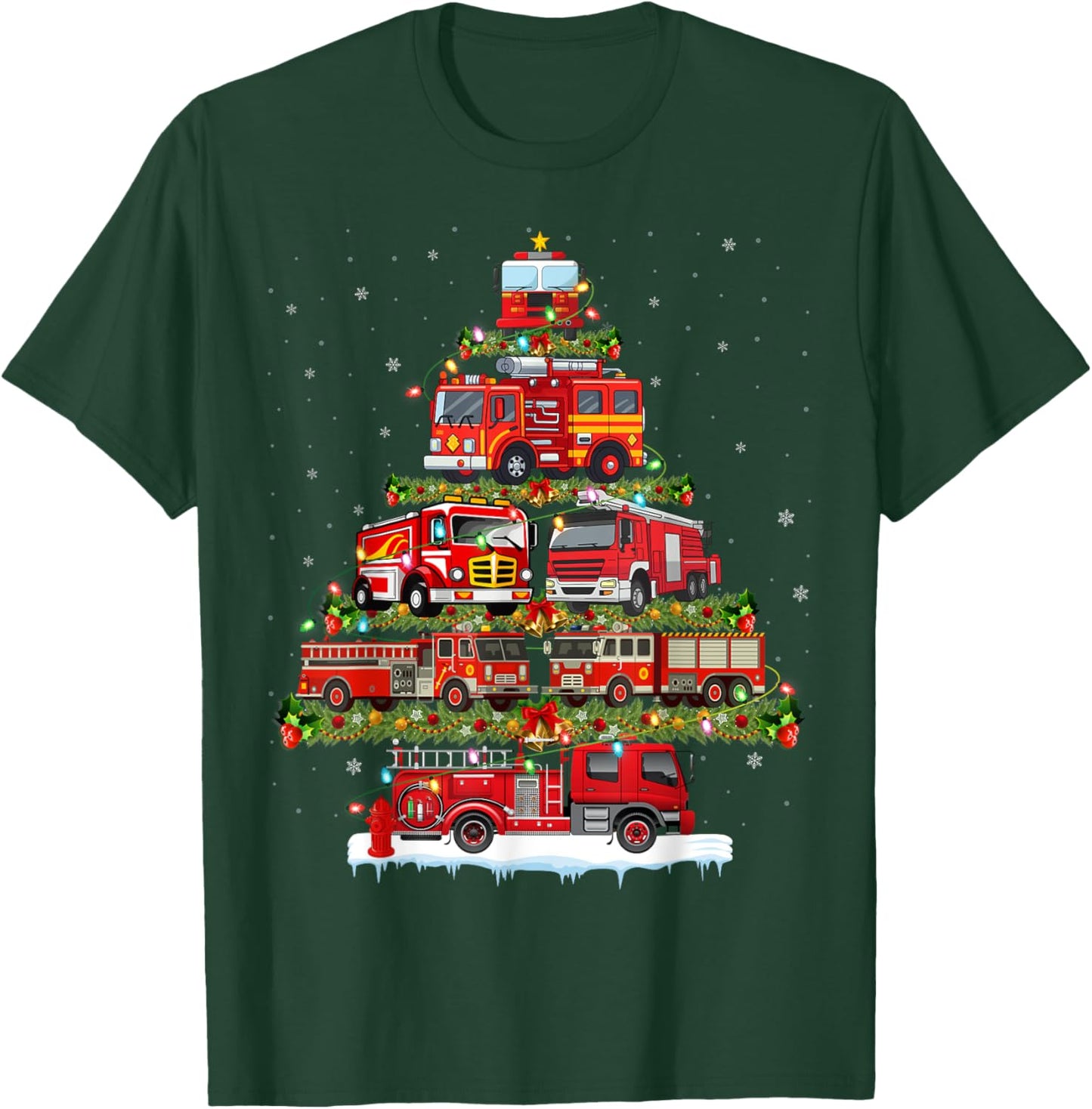 Fire Truck Xmas Lights Firefighter Fire Truck Christmas Tree T-Shirt - T-Shirt | Forest