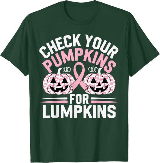 Check Your Pumpkins For Lumpkins Breast Cancer Halloween T-Shirt - T-Shirt | Forest