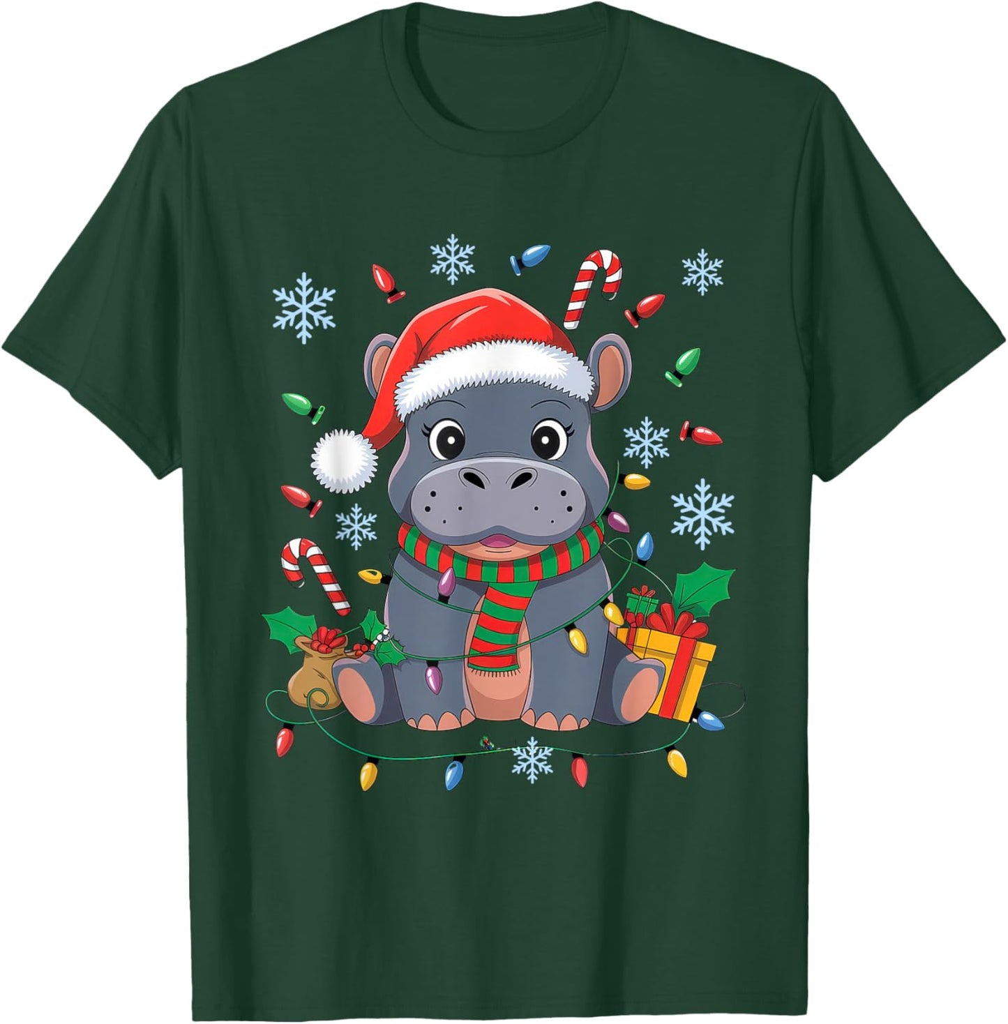 Baby Hippo Christmas Pajamas Pygmy Hippo Xmas for Zoo Lover T-Shirt - T-Shirt | Forest