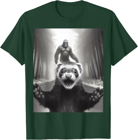 Ferret Selfie With Bigfoot Funny Gifts Women Boy Kid T-Shirt - T-Shirt | Forest