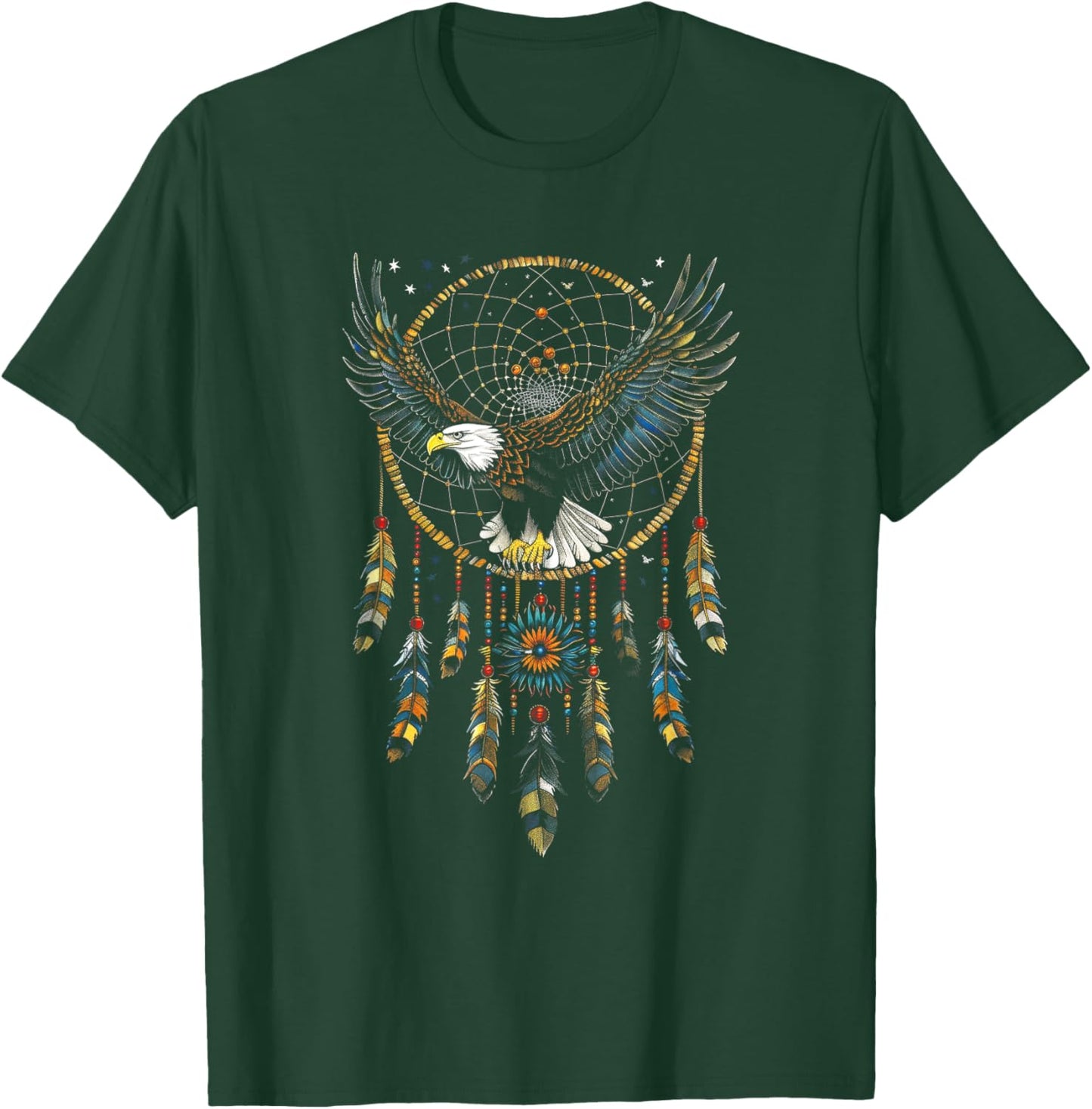 Native American Dreamcatcher Eagle Feathers Boho T-Shirt - T-Shirt | Forest