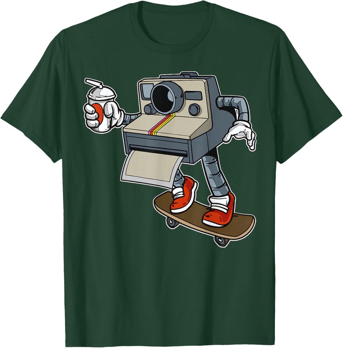 Cartoon Camera On Skateboard Playful Retro Character T-Shirt - T-Shirt | Forest