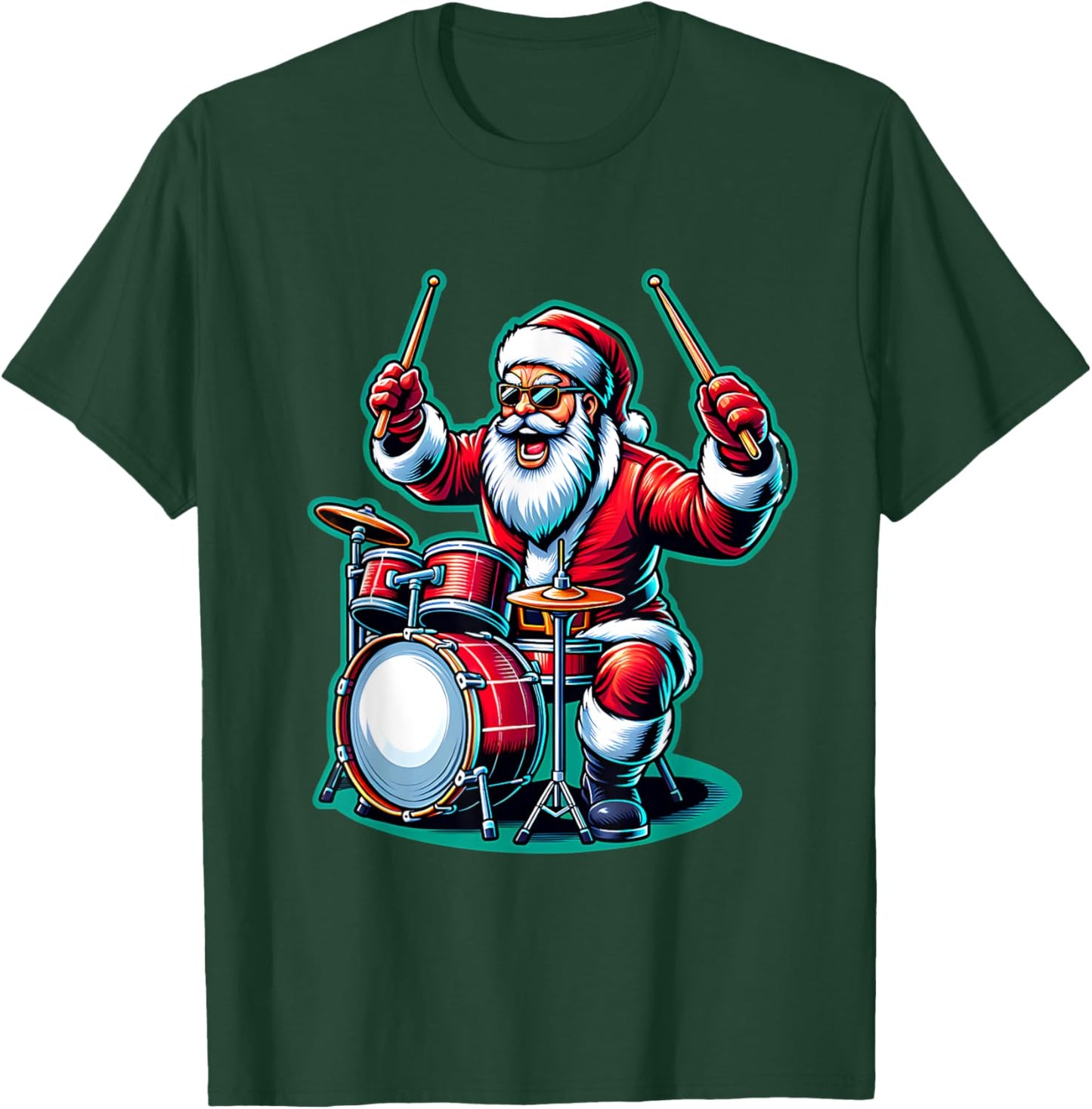 Rock & Roll Santa Xmas Drummer Drums Christmas Music T-Shirt - T-Shirt | Forest