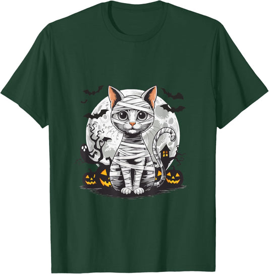 Spooky Cat Mummy Full Moon - Halloween Cat Lovers T-Shirt - T-Shirt | Forest