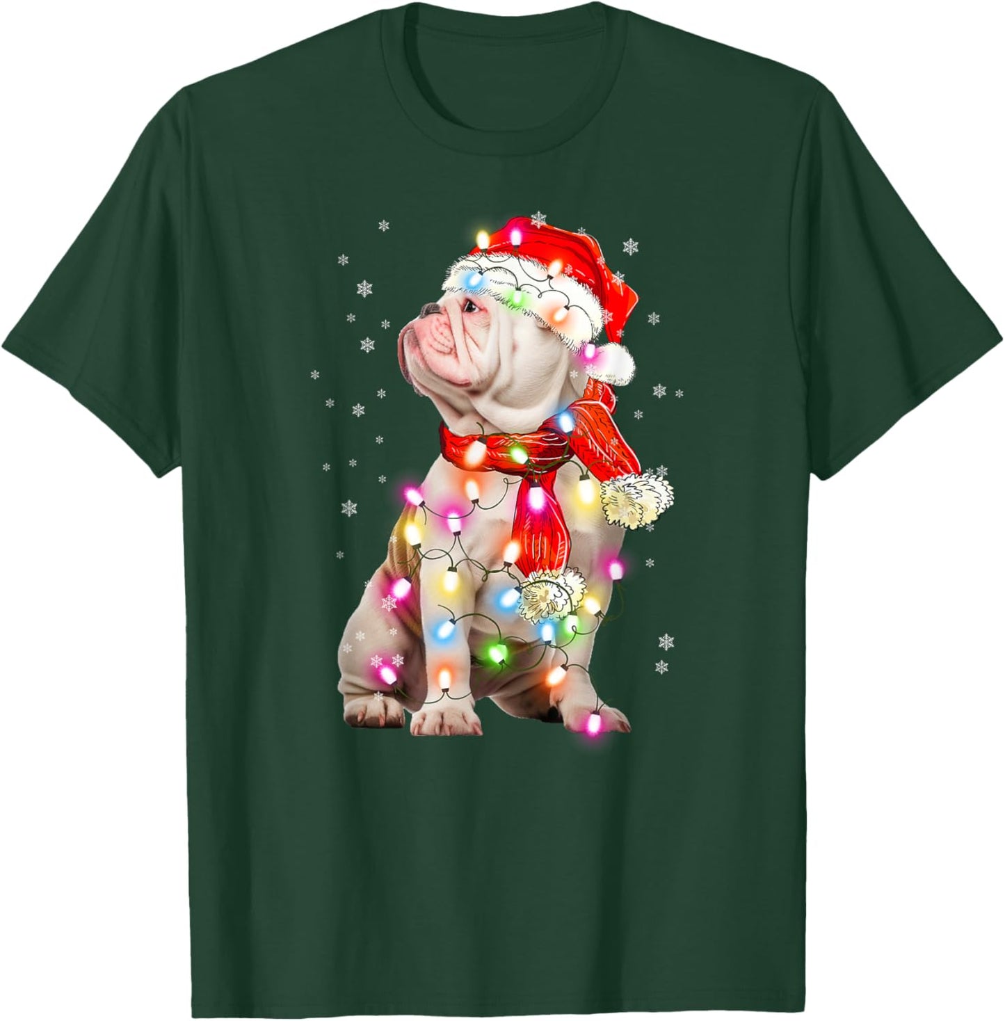 English Bulldog Dog Santa Clause Hat Xmas Christmas T-Shirt - T-Shirt | Forest