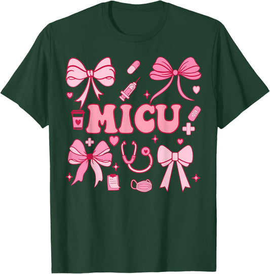 Coquette Bow MICU Nurse Medical Intensive Care Unit Heart T-Shirt - T-Shirt | Forest