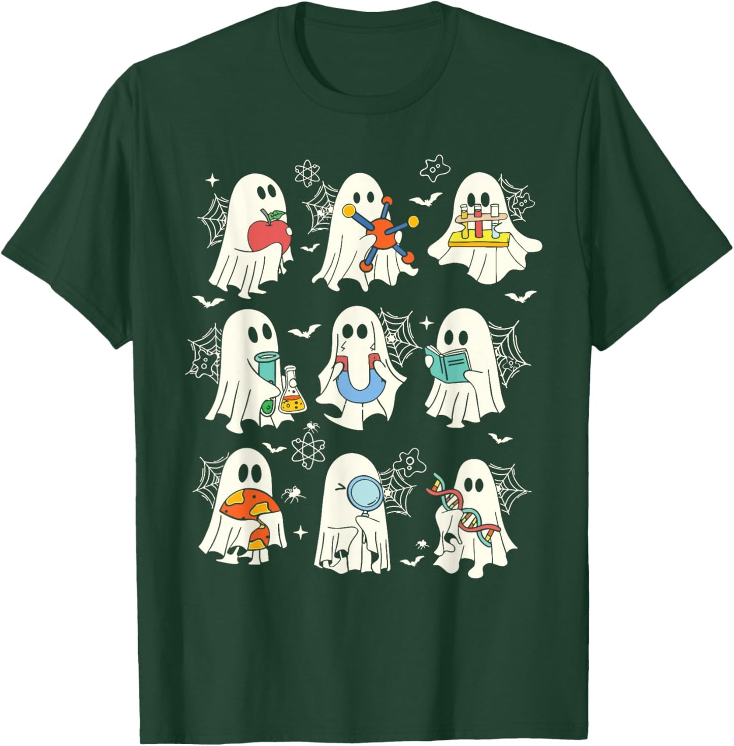 Retro Halloween Science Teacher Ghost Laboratory Teacher T-Shirt - T-Shirt | Forest