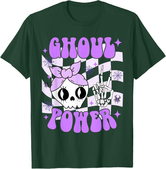 Ghoul Power Halloween Skeleton Peace Hand Checkered Girl Kid T-Shirt - T-Shirt | Forest