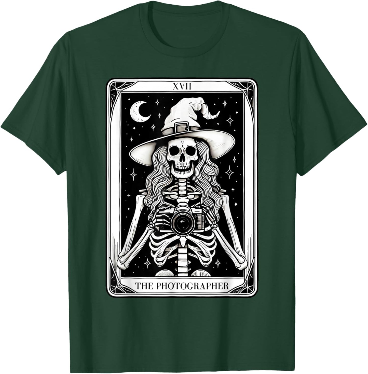 Photographer Skeleton Tarot Card Witch Vibes Cameraman T-Shirt - T-Shirt | Forest