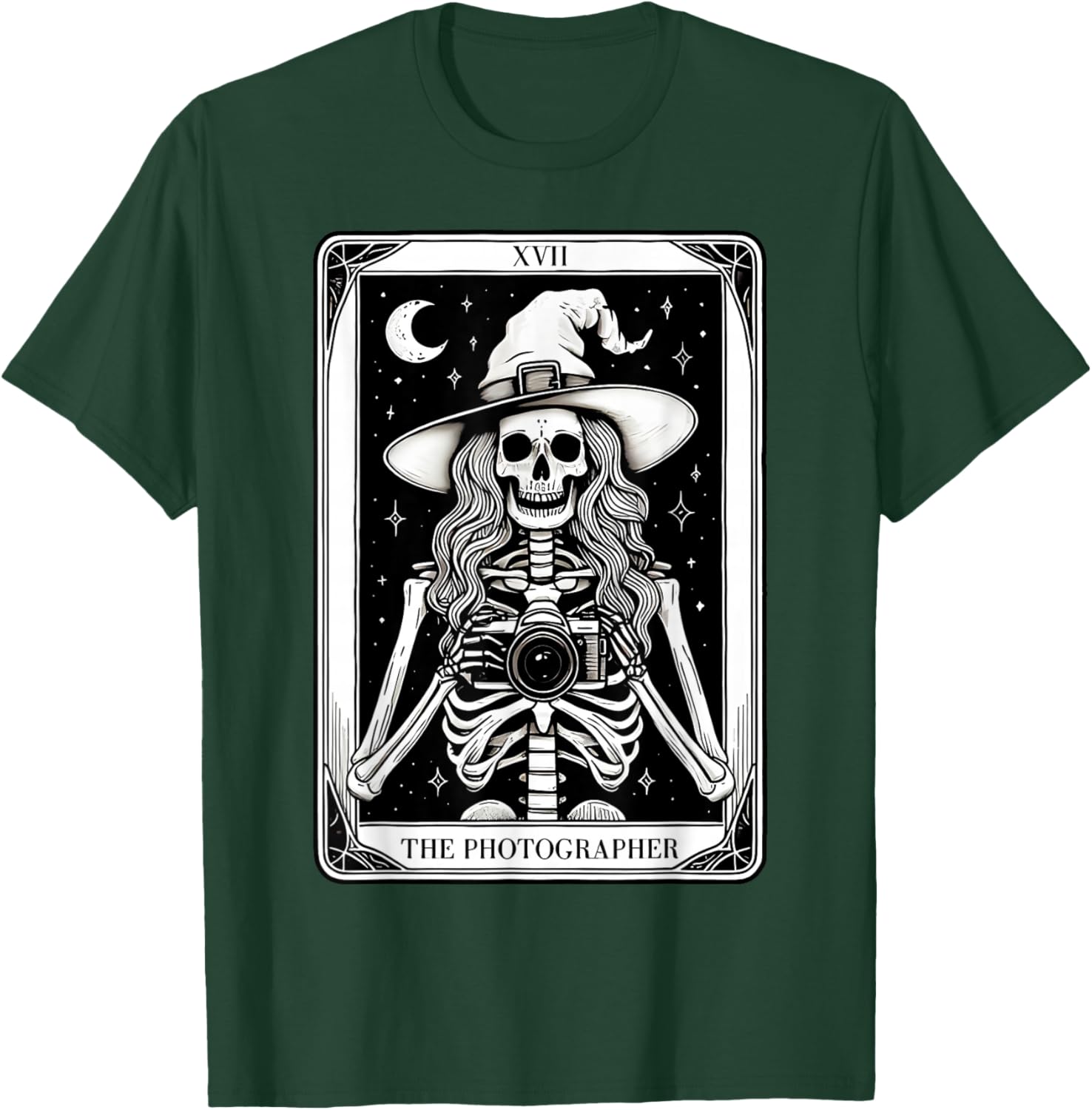 Photographer Skeleton Tarot Card Witch Vibes Cameraman T-Shirt - T-Shirt | Forest