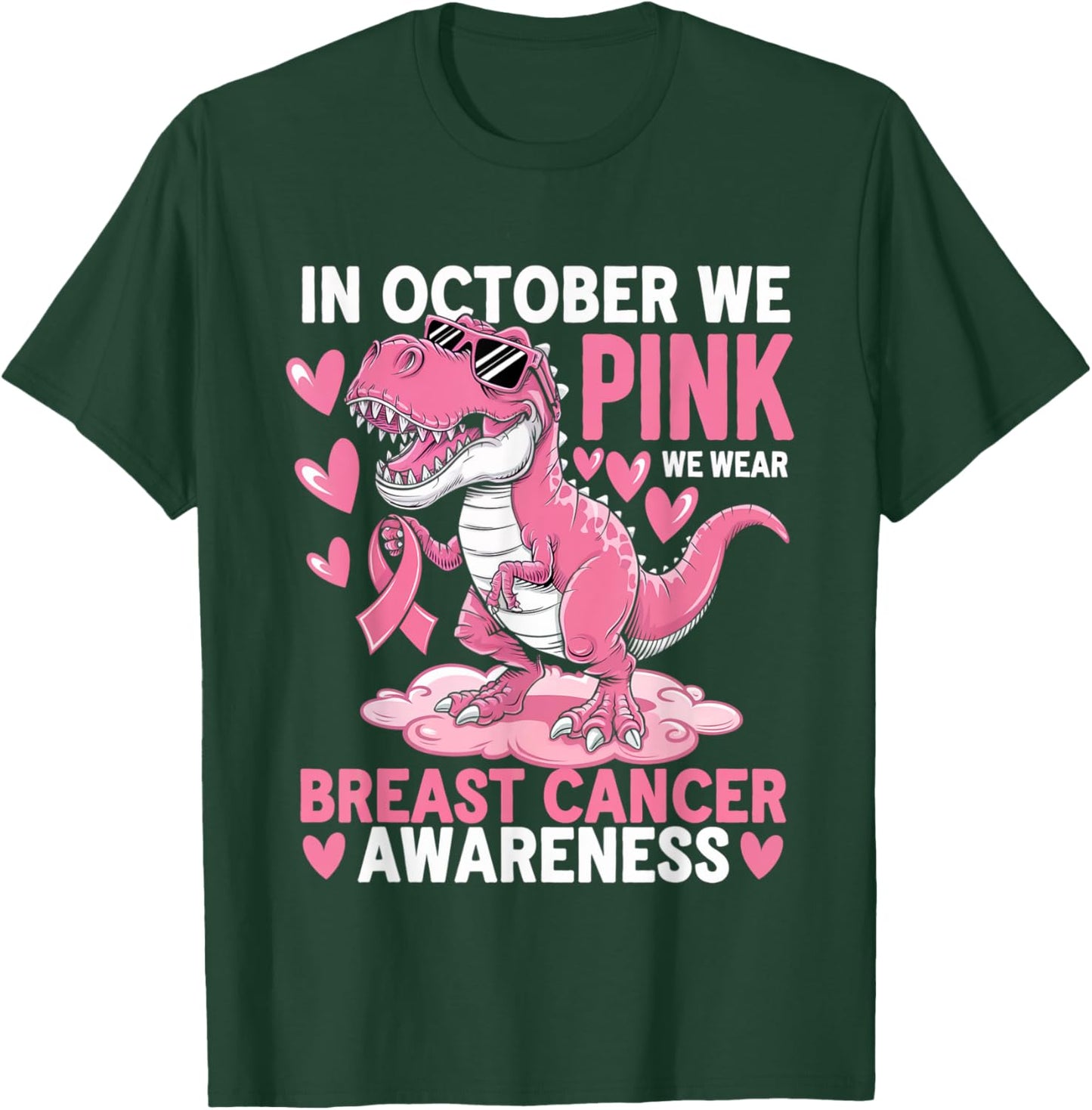 In October We Wear Pink Cute Dinosaur Breast Cancer Boys T-Shirt - T-Shirt | Forest