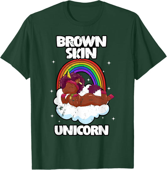 Brown Skin Unicorn Black Woman Afro Hair African Americans T-Shirt - T-Shirt | Forest