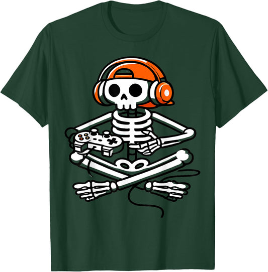 Funny Skeleton Playing Video Game Boys Men Kids T-Shirt - T-Shirt | Forest