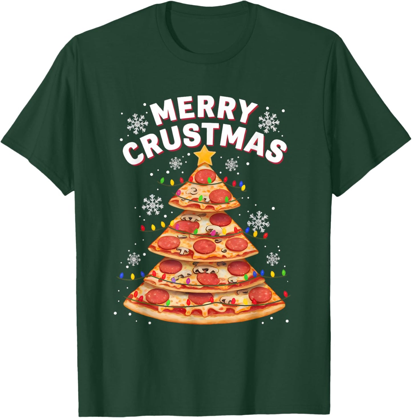 Merry Crustmas Pizza Christmas Tree Holiday Pajama Men Women T-Shirt - T-Shirt | Forest