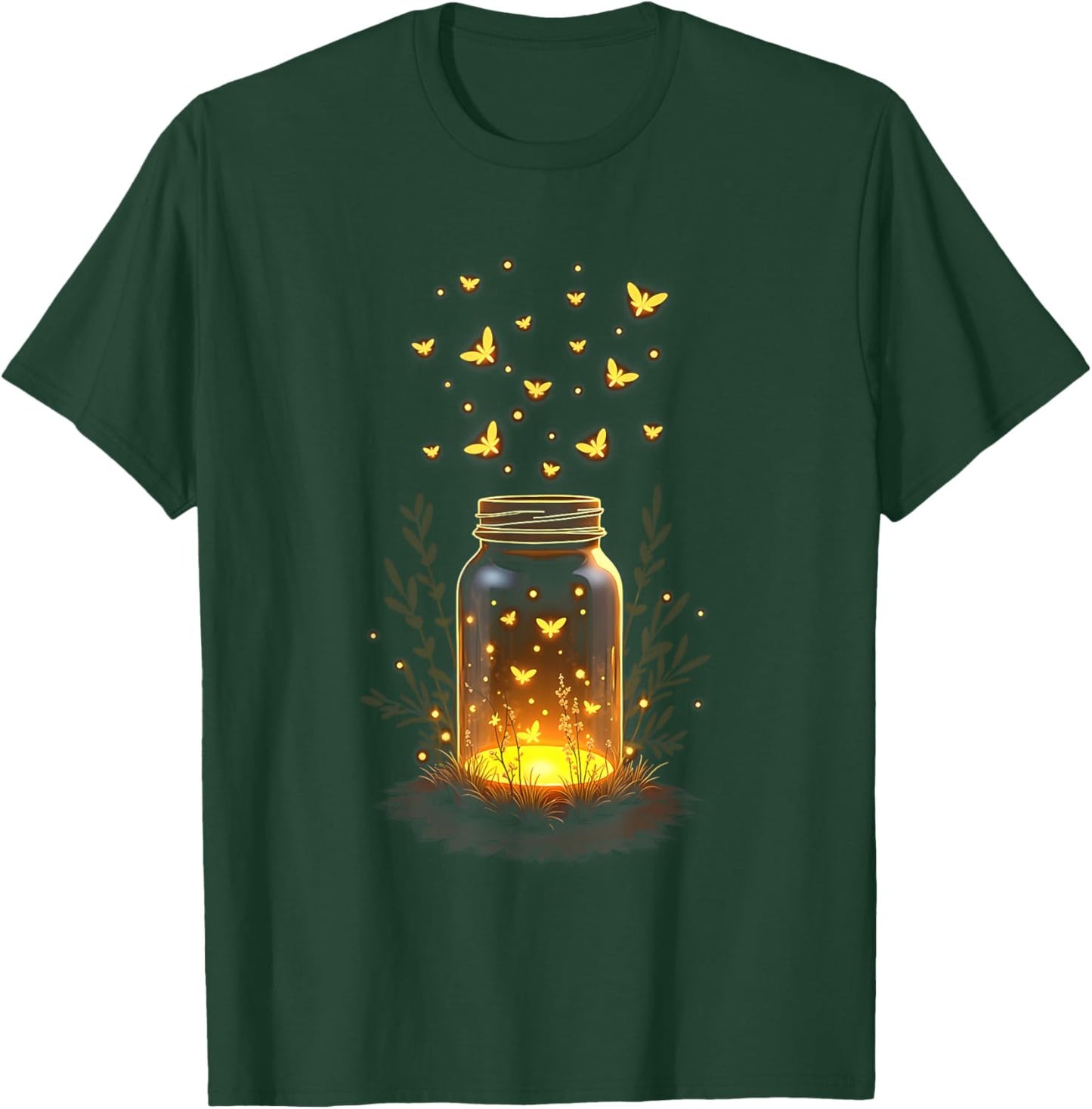 Fireflies In A Jar Nature Lover Glowing Insects Summer Night T-Shirt - T-Shirt | Forest