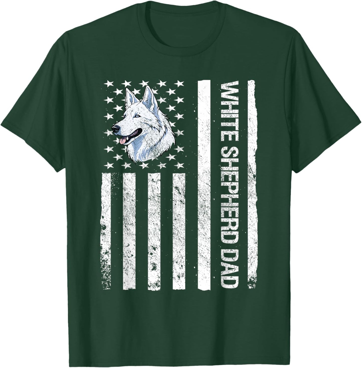White Shepherd Dad USA Flag White German Shepherd T-Shirt - T-Shirt | Forest