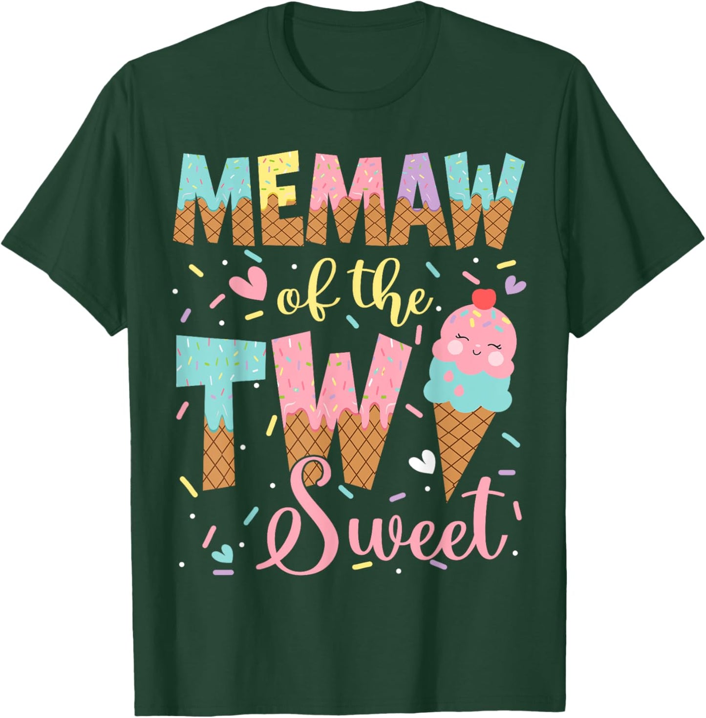Memaw Of The Two Sweet 2Nd Birthday Girl Ice Cream T-Shirt - T-Shirt | Forest