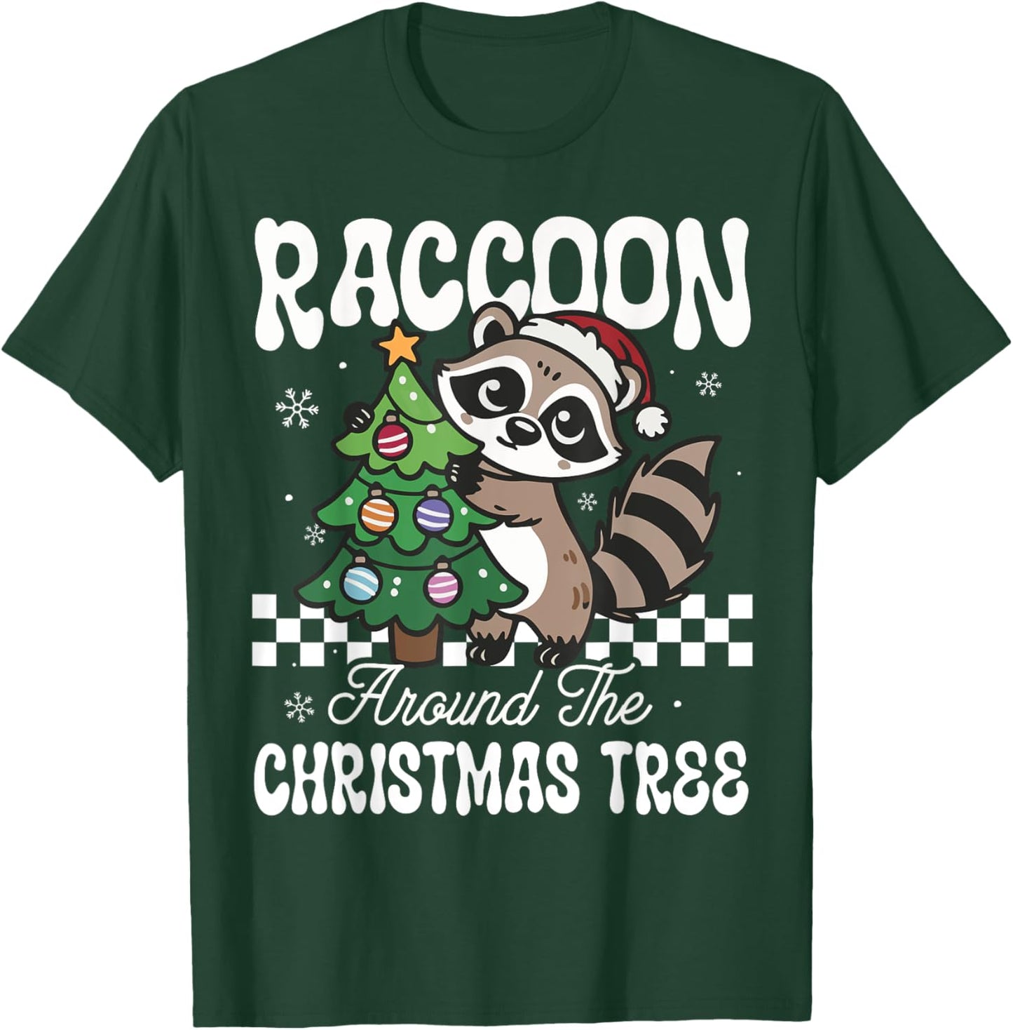 Funny Raccoon Around The Christmas Tree Raccoon Lover T-Shirt - T-Shirt | Forest