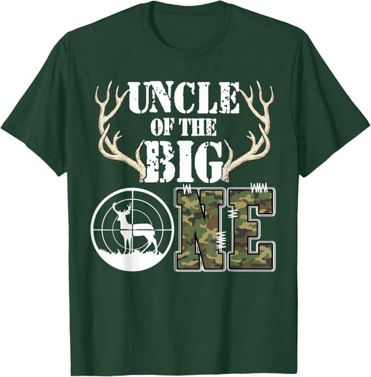 Uncle of The Big One 1st Birthday Boy Deer Hunter Camouflage T-Shirt - T-Shirt | Forest