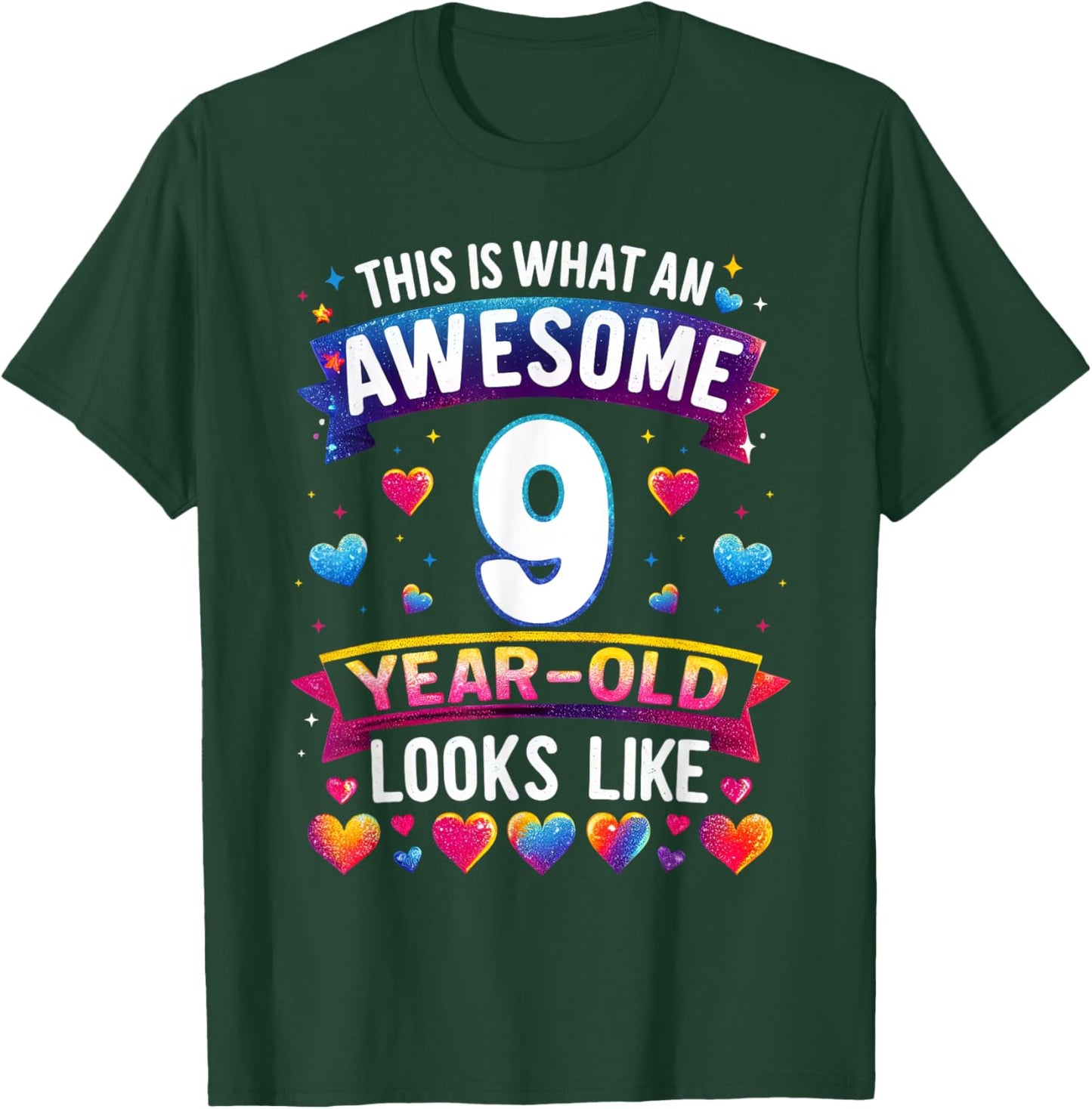 This Is What An Awesome 9 Year Old Looks Like 9th Birthday T-Shirt - T-Shirt | Forest