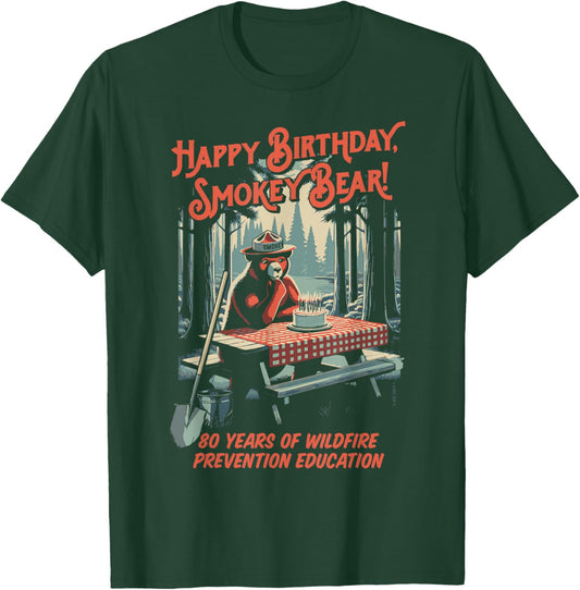 Happy 80th Birthday Smokey Bear 1944-2024 Retro Picnic T-Shirt - T-Shirt | Forest