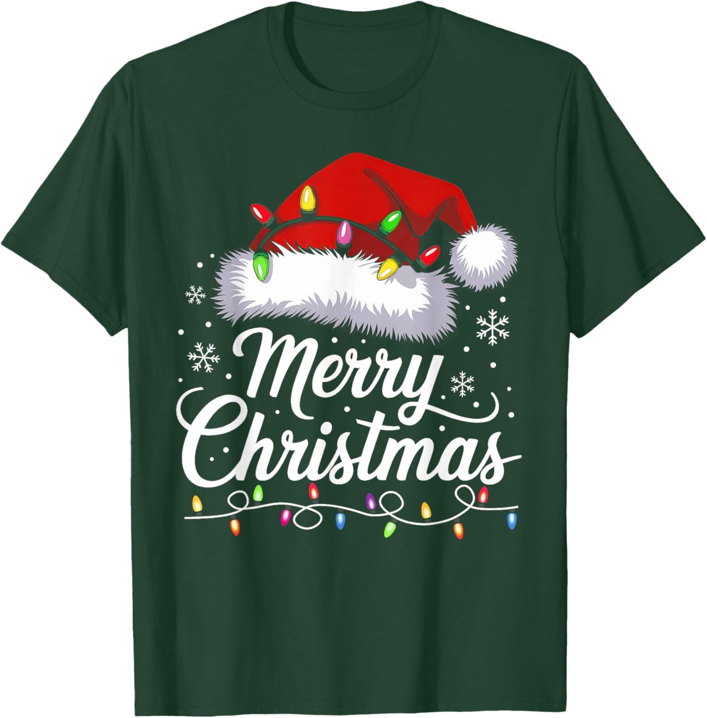 Merry Christmas Lights Santa Hat Funny Xmas Family Men Women T-Shirt - T-Shirt | Forest