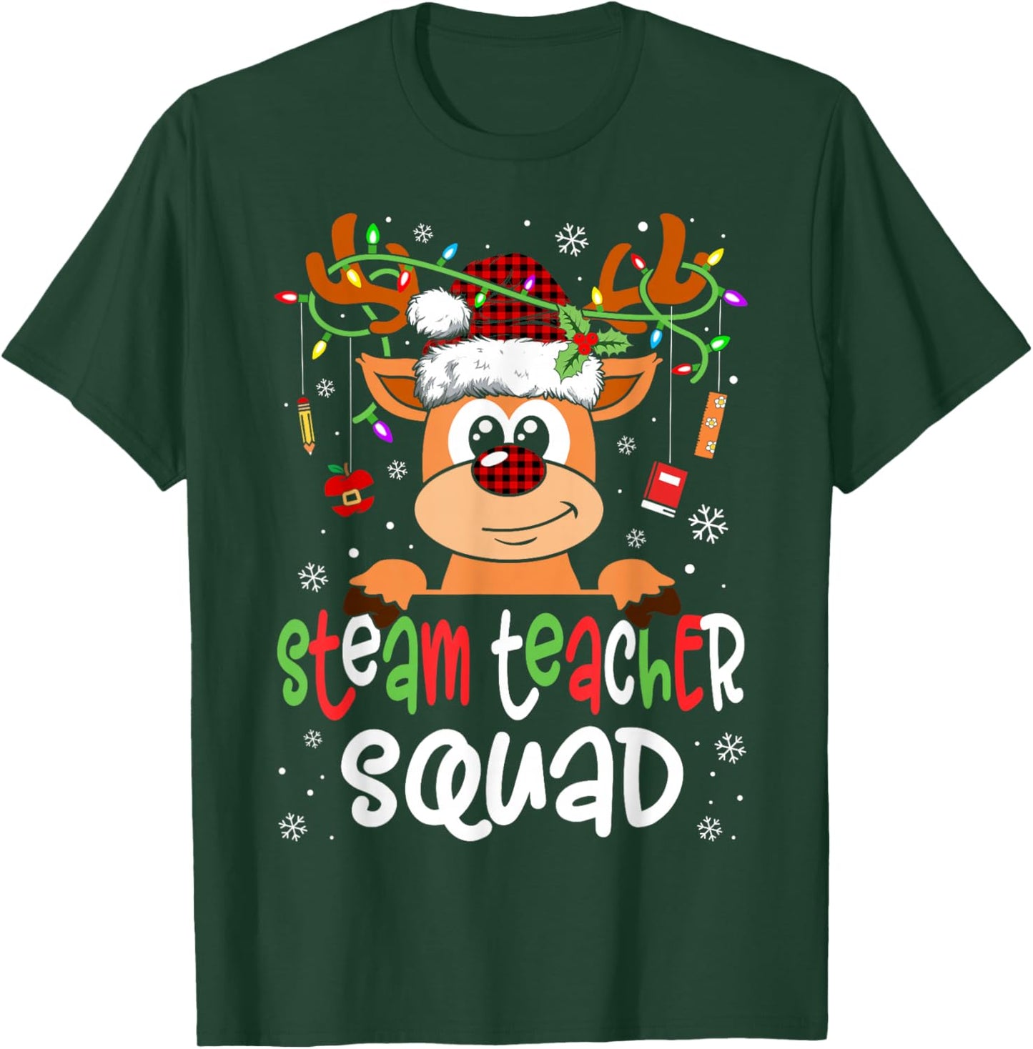 Steam Teacher Squad Reindeer Christmas Teacher T-Shirt - T-Shirt | Forest