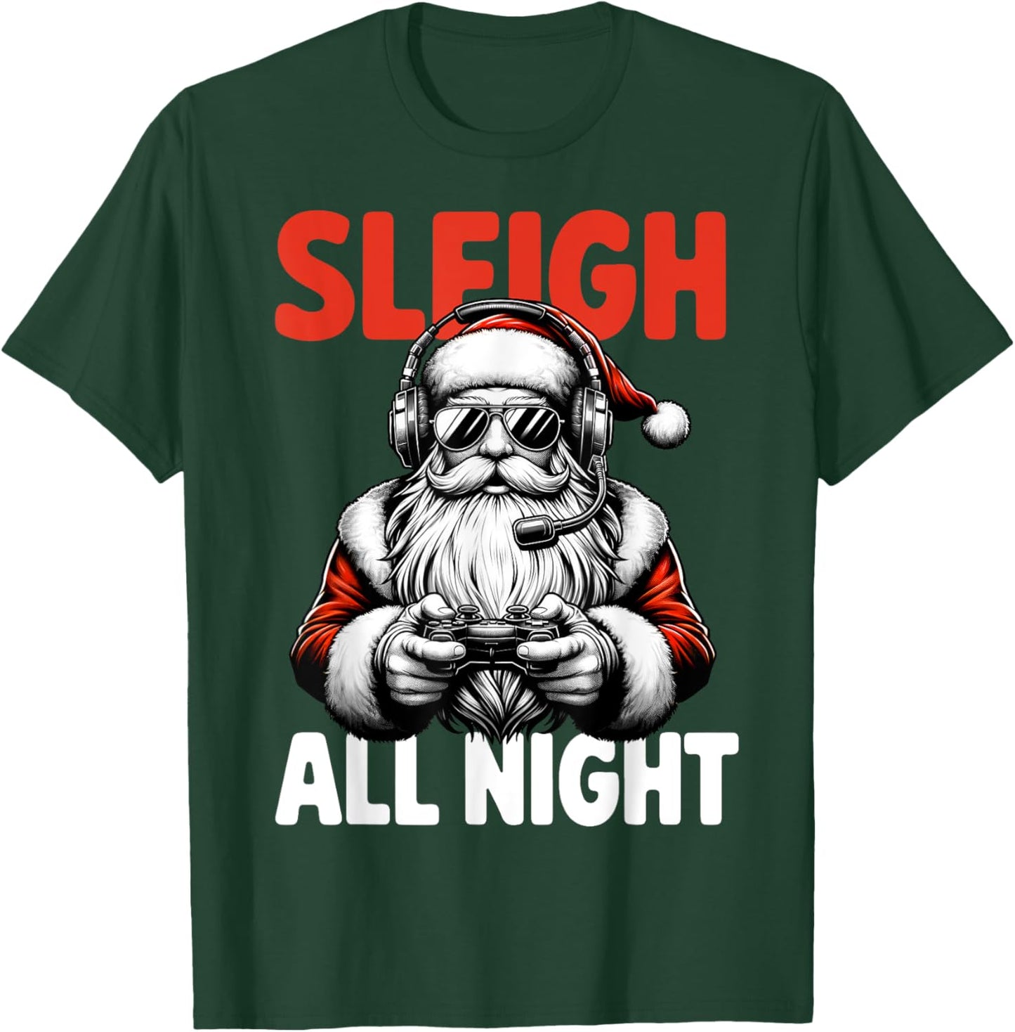 Christmas Gamer Boys Sleigh All Night Video Game Santa Xmas T-Shirt - T-Shirt | Forest