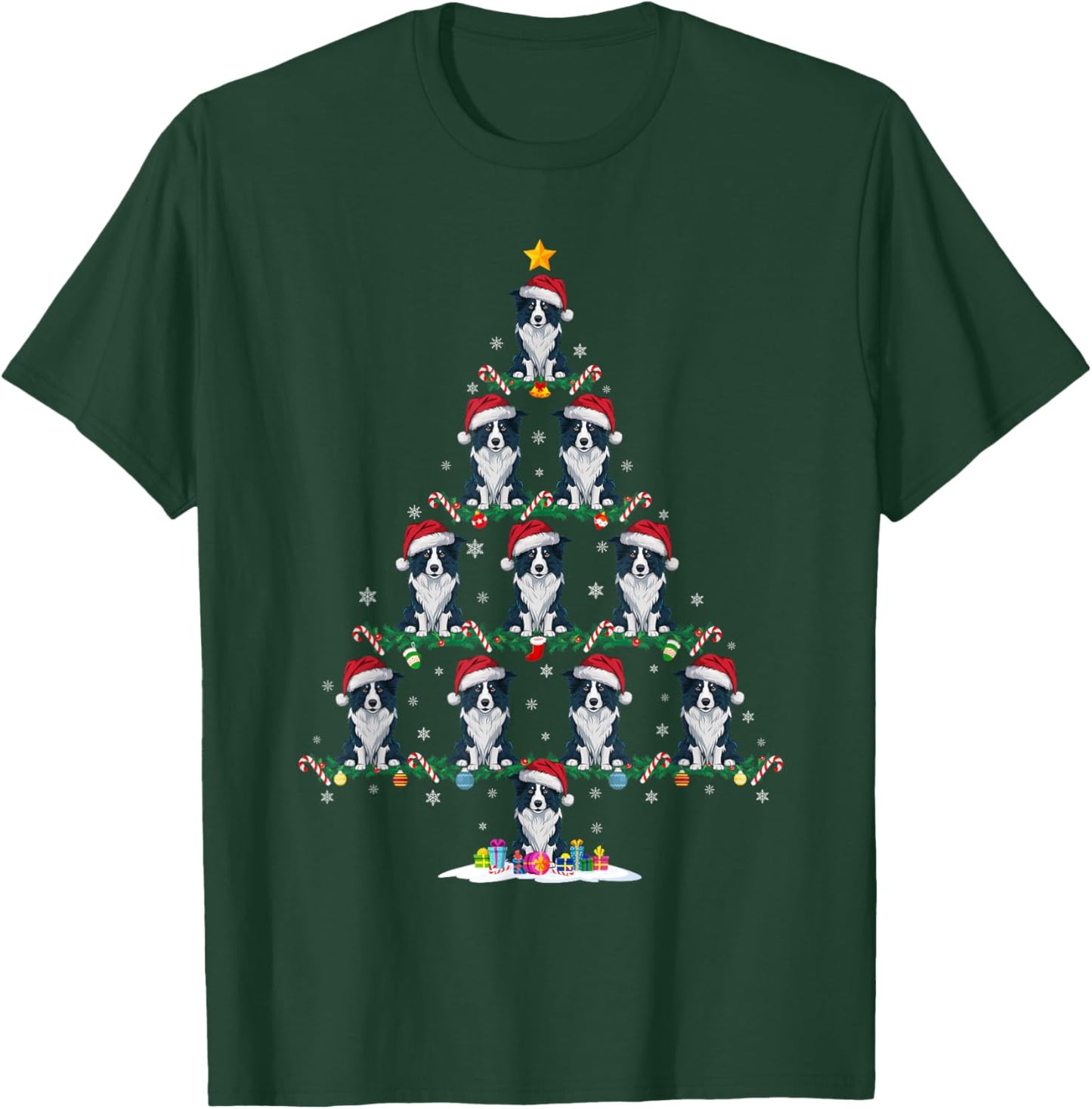 Border Collie Dog Christmas Tree Pajama Men Women Kids Ugly T-Shirt - T-Shirt | Forest