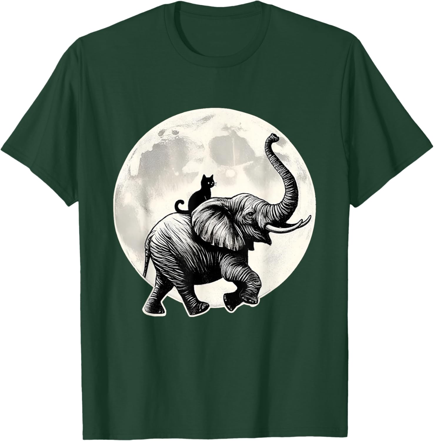 Cat Sitting Elephant Animal Elephant Lovers in The Moon T-Shirt - T-Shirt | Forest
