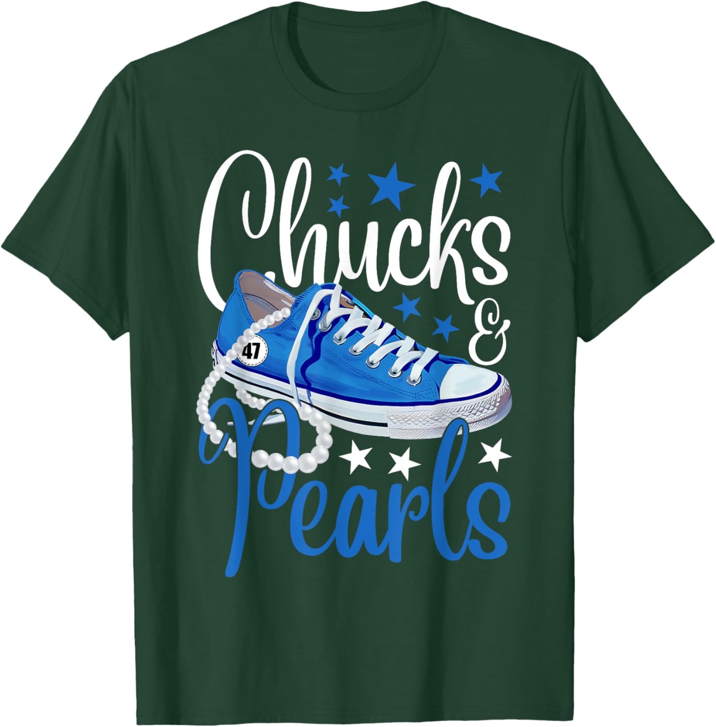 Chucks And Pearls Kamala Harris 2024 USA President 47 Blue T-Shirt - T-Shirt | Forest