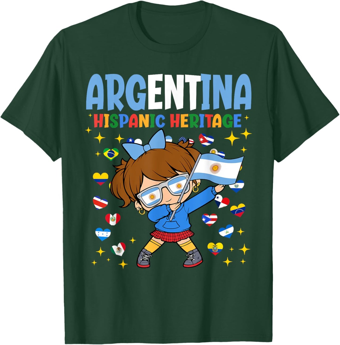 Hispanic Heritage Month Argentina Flag Argentinian Girl Kids T-Shirt - T-Shirt | Forest