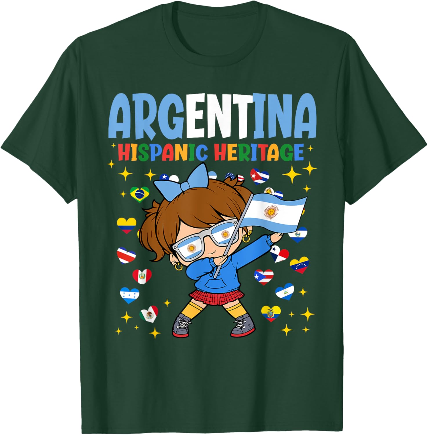 Hispanic Heritage Month Argentina Flag Argentinian Girl Kids T-Shirt - T-Shirt | Forest